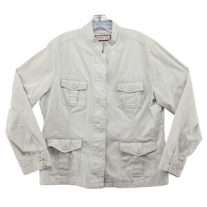 Jamaica Bay Safari Jacket Womens XL Beige Cargo Pockets Mock Collar Chores